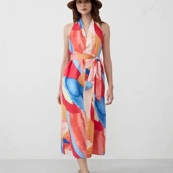 BANANA REPUBLIC NWT LINEN-BLEND TWIST-BACK MIDI DRESS - XS - Picture 2 of 13